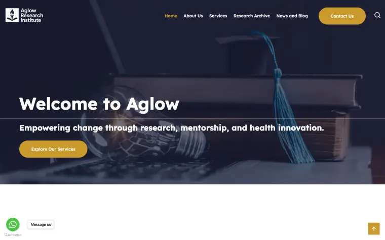 Aglow Research Hub website home page