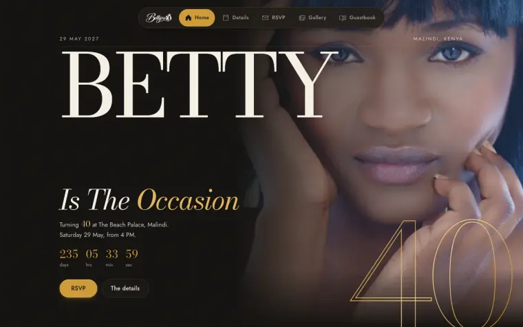 Betty at 40 website home page