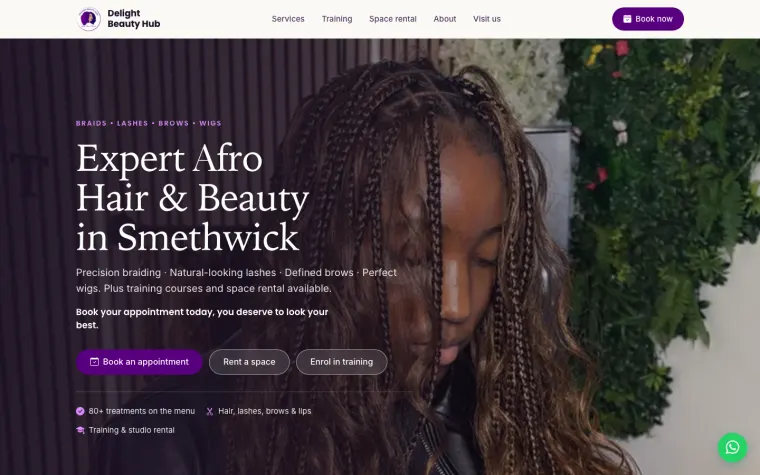 Delight Beauty Hub website home page