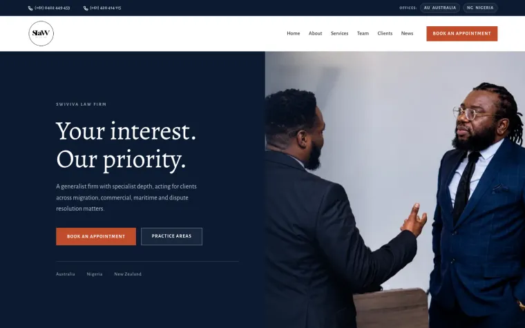 Swiviva Law Firm website home page